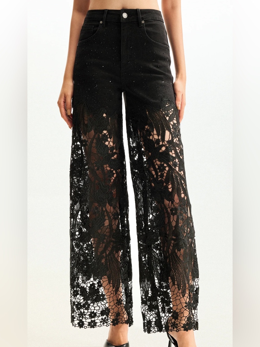 Black Lace Wide-Leg Palazzo Pants